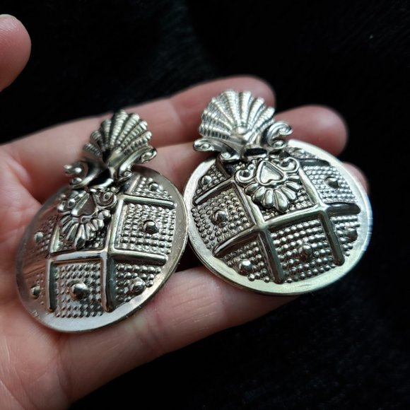 VTG Large Silver Tone Statement Earrings - Picture 5 of 8